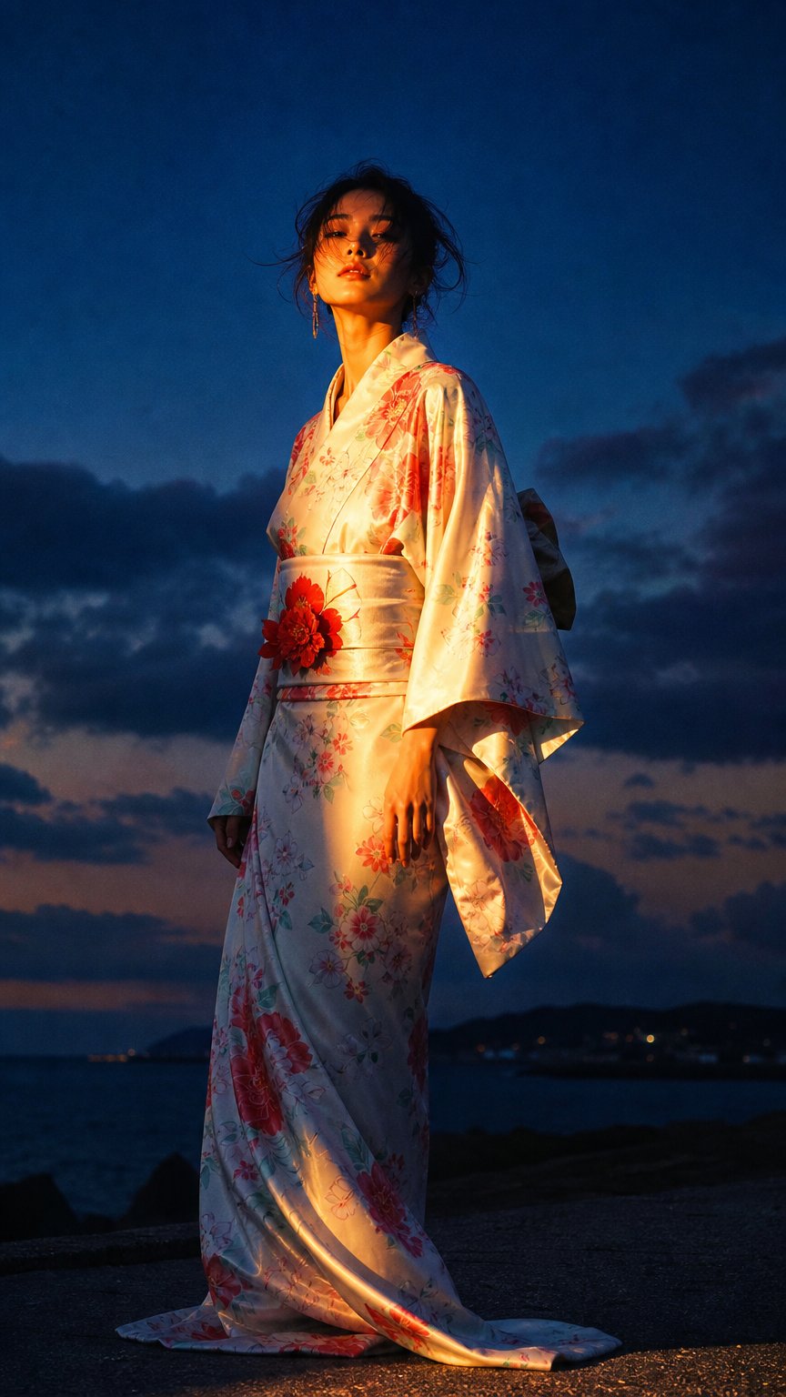 AI product shot of 40 Year Anniversary Kimono - White