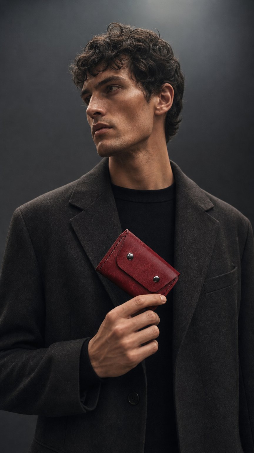 AI product shot of Portfel Bi Click! – Vintage Bordeaux