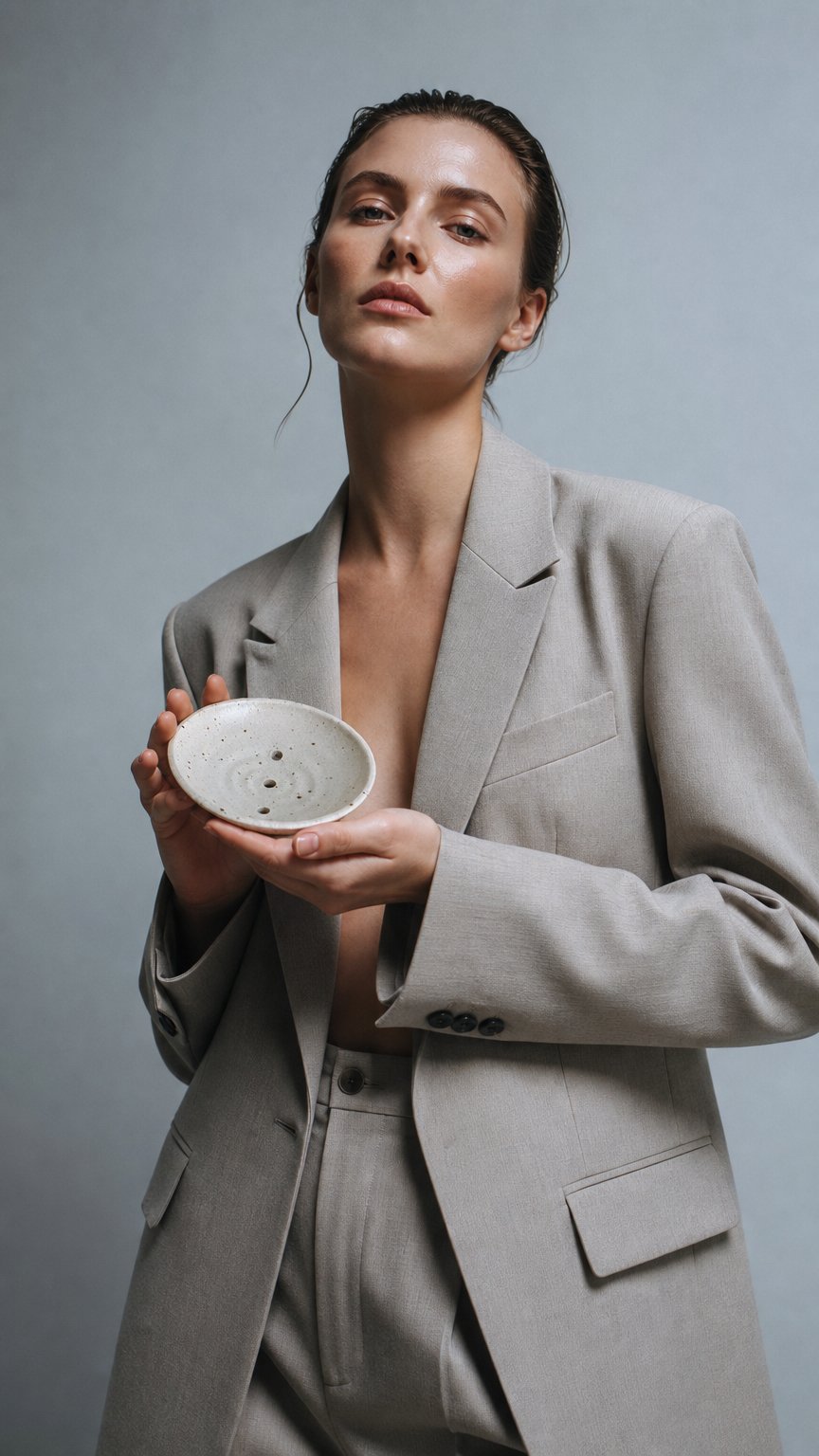 AI product shot of Handmade Ceramic Draining Soap Dish