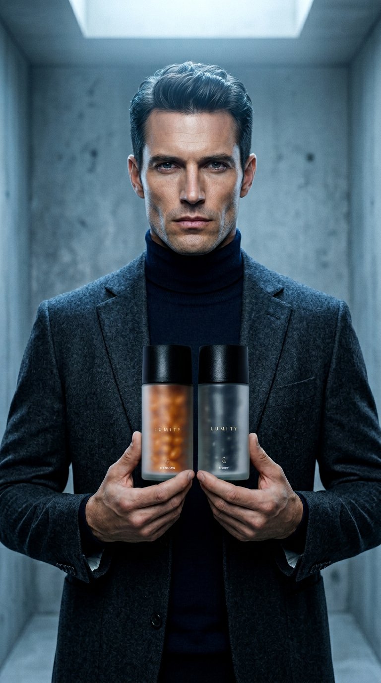AI product shot of Lumity Morning & Night Male Supplement