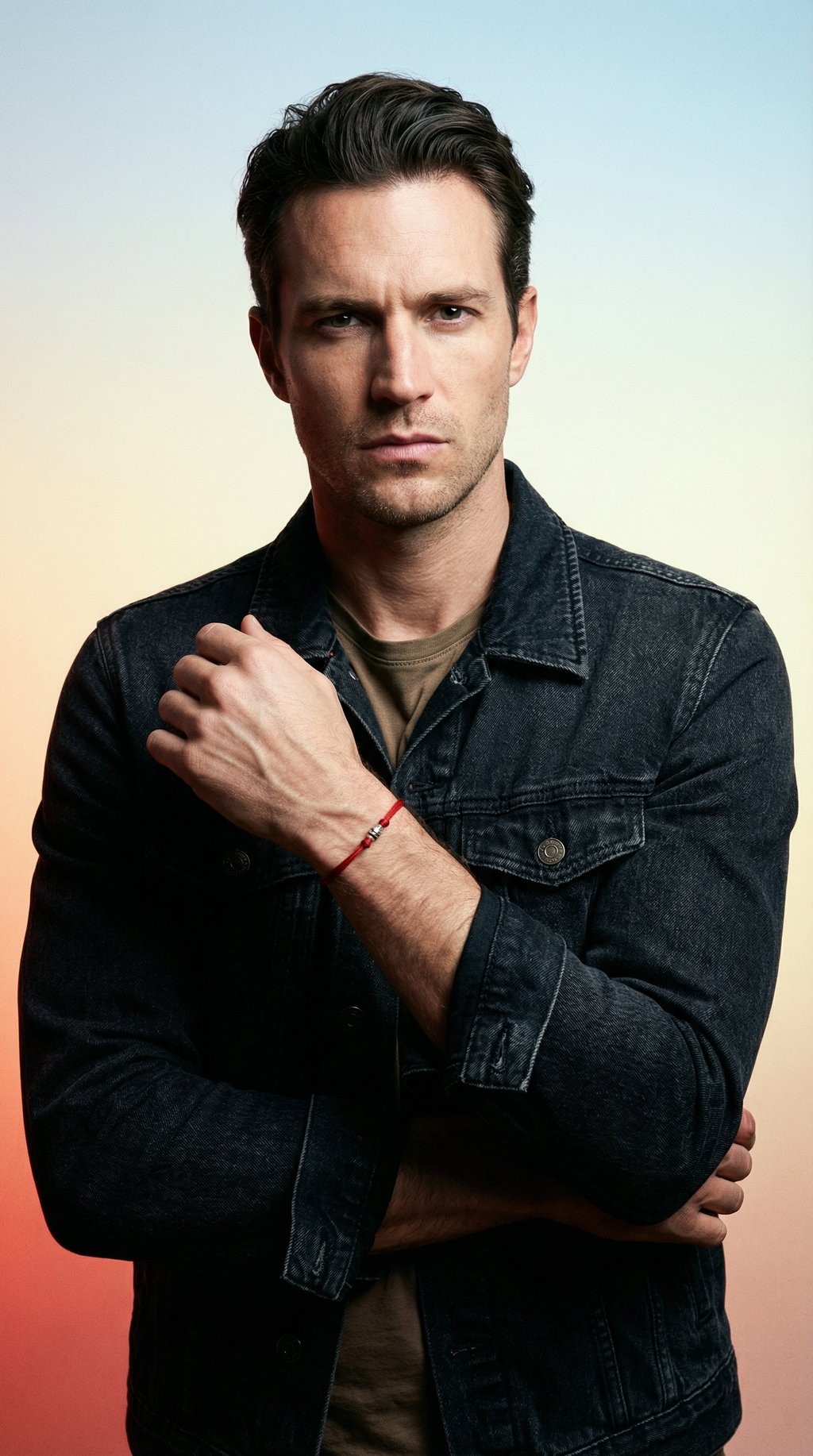 AI product shot of Skull bracelet for men, red cord, silver tone bead, gift for him