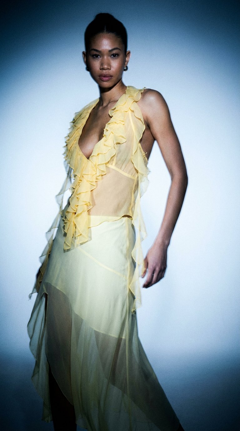 AI product shot of Lovers + Friends Women's Yellow Ila Sheer Top