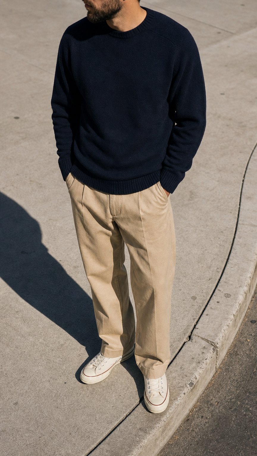 AI product shot of Navy Preston Superfine Lambswool Crew Neck Jumper