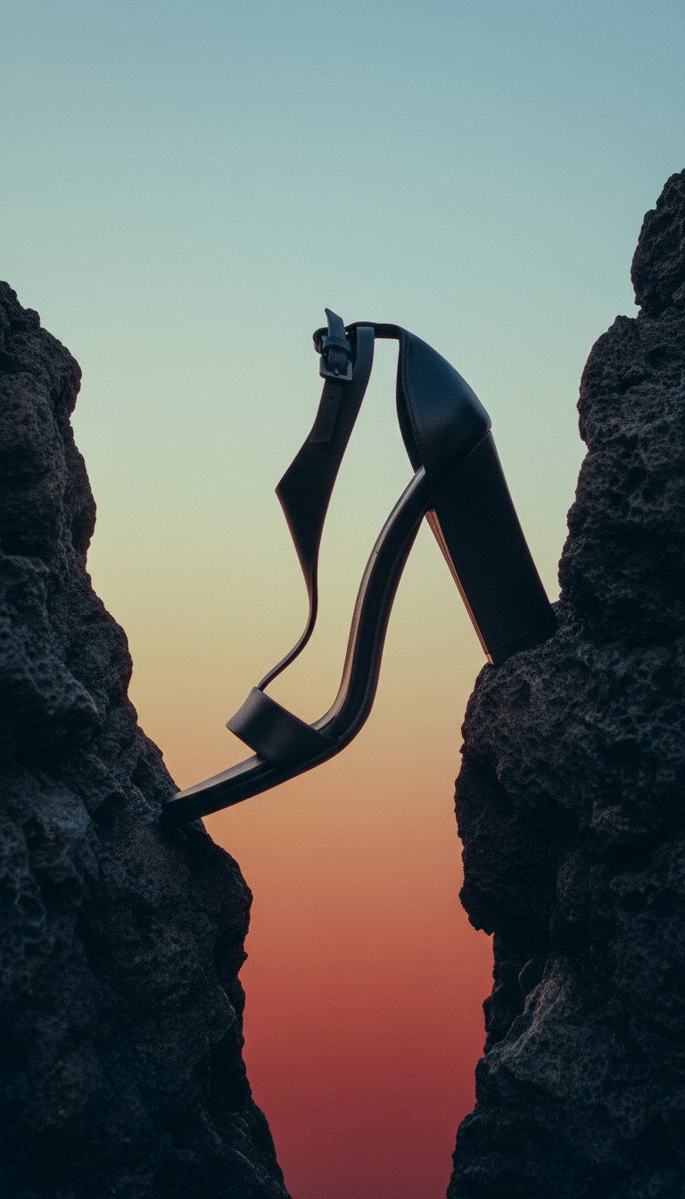 AI product shot of Black Leather Stiletto Heels Sandals