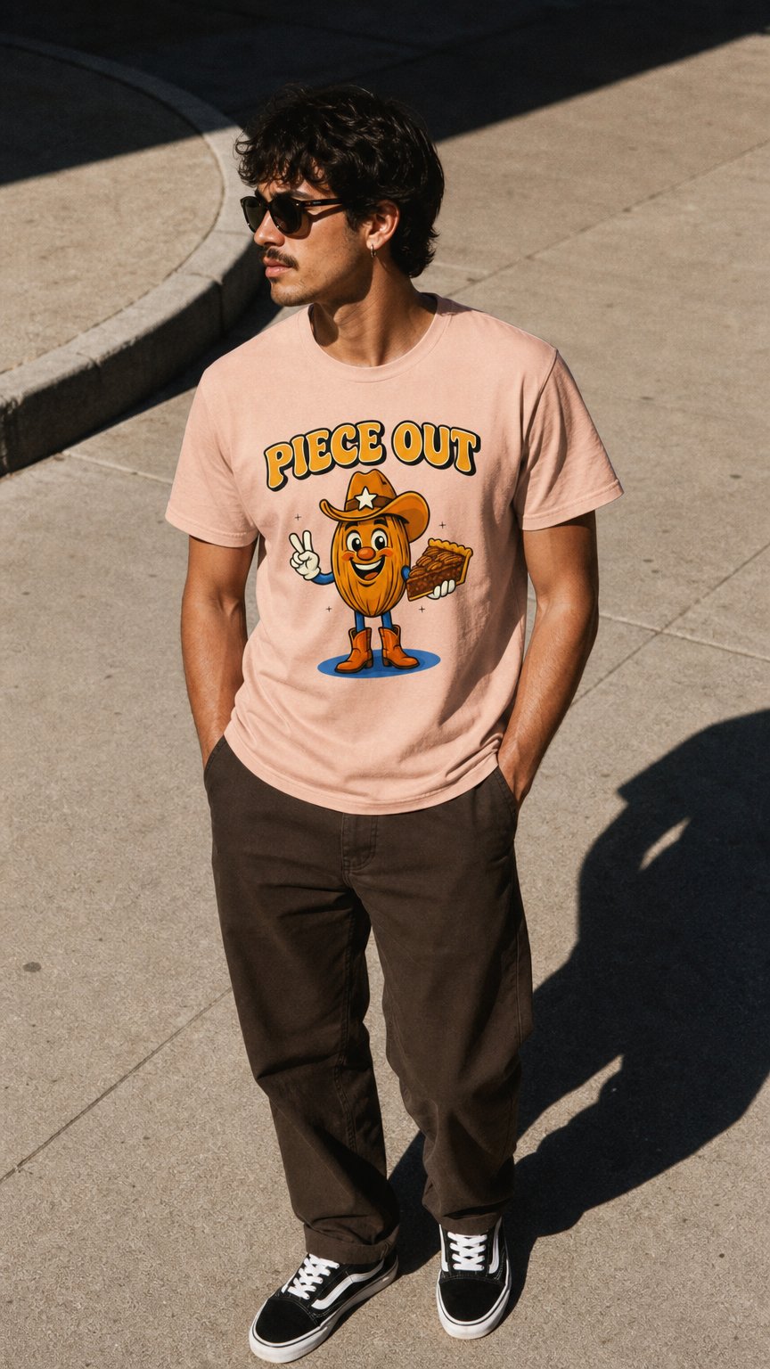 AI product shot of Peace Out Nostalgia Retro Tee - Bella+Canvas 3001 Premium - Pecan Pete and Pecan Pie