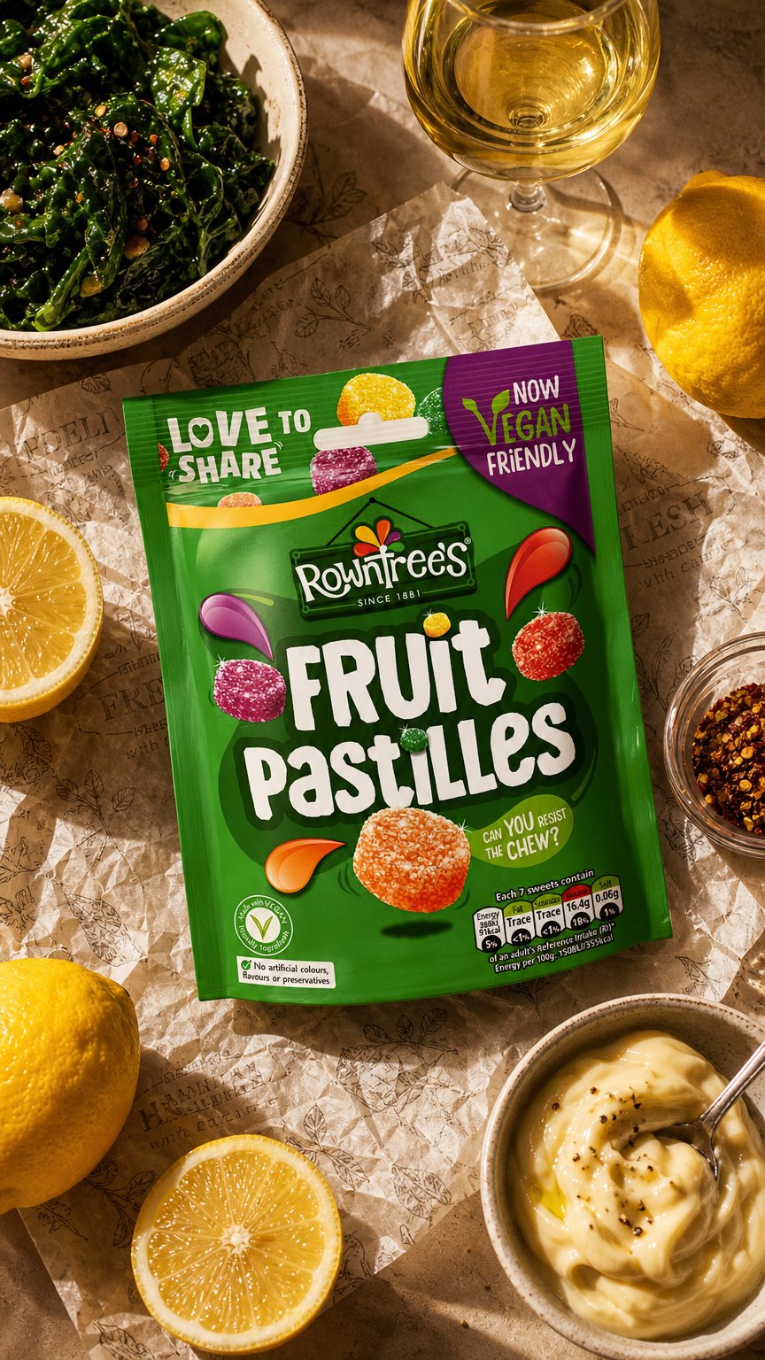 AI product shot of Rowntrees Fruit Pastille Pouch 143g