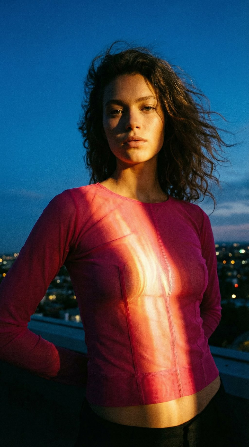 AI product shot of Fine Mesh Long Sleeved Top