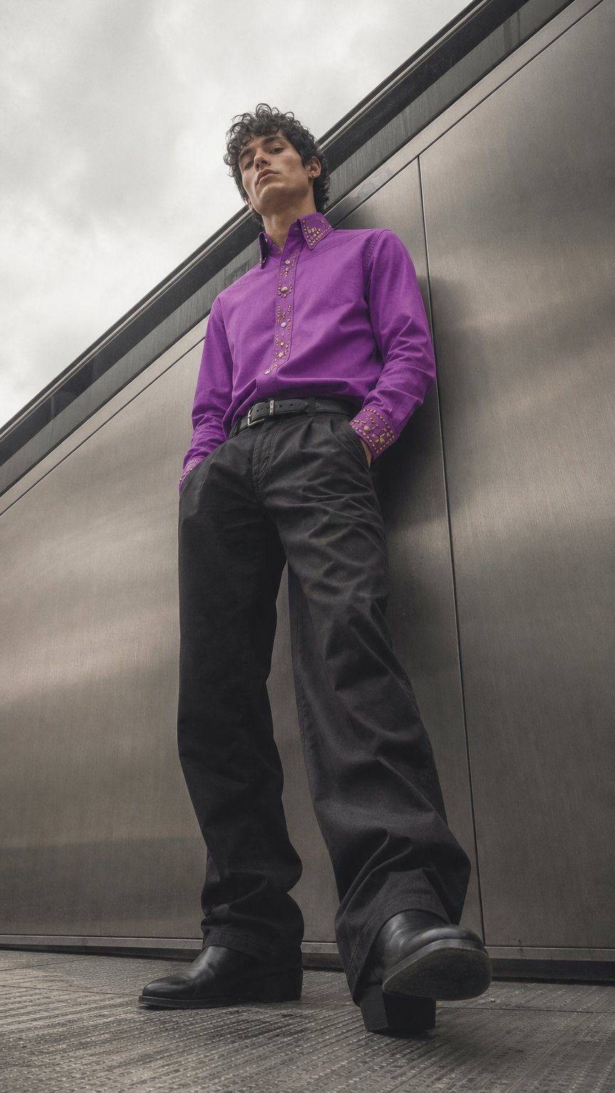 AI product shot of SIMPLY SOUTHWESTERN Electric Magenta and Antique Brown Stretch Taffeta Day Shirt 1494