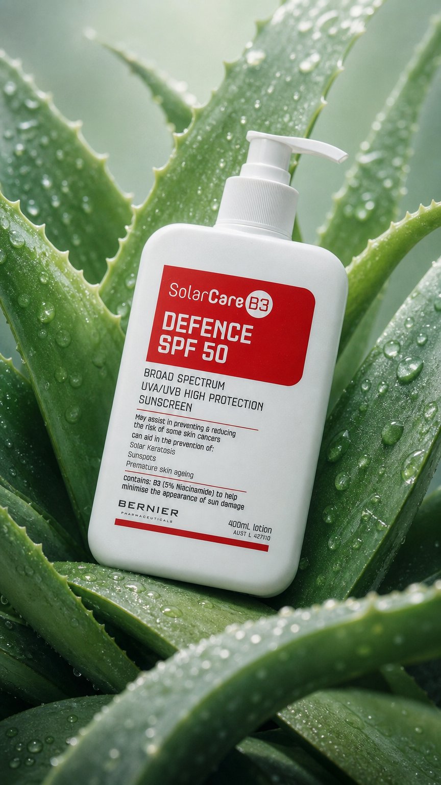 AI product shot of SolarCareB3 Defence SPF50 – 400mL