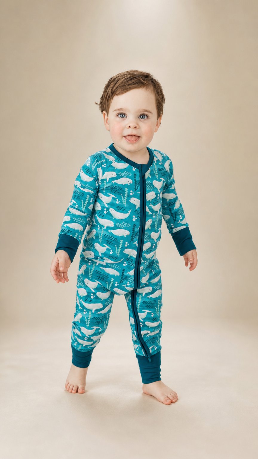 AI product shot of Beluga Whale Bamboo Convertible Footie Romper