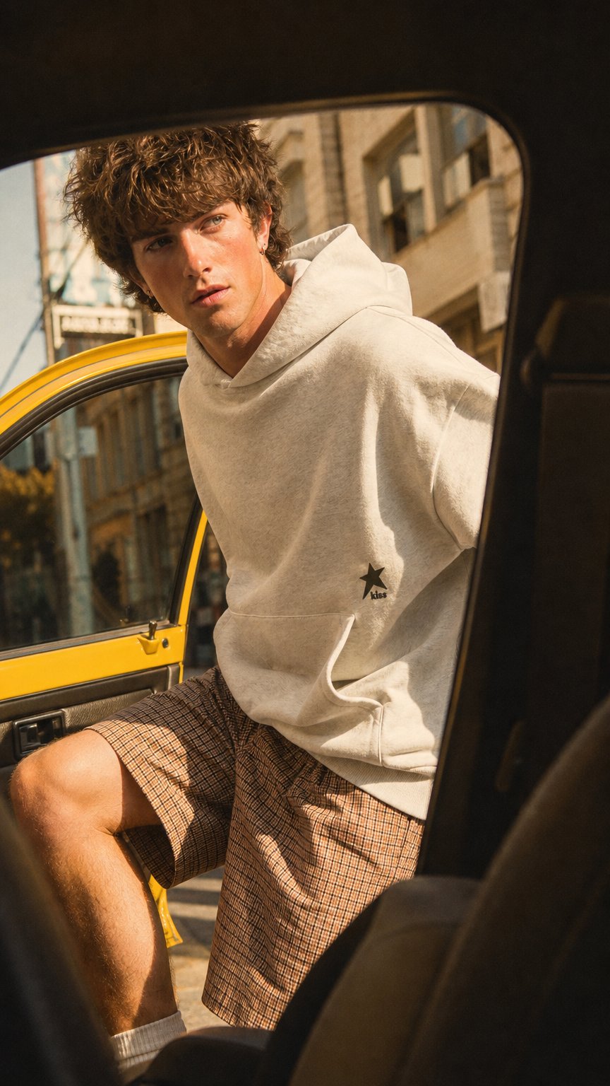 AI product shot of Day One Light Grey Hoodie