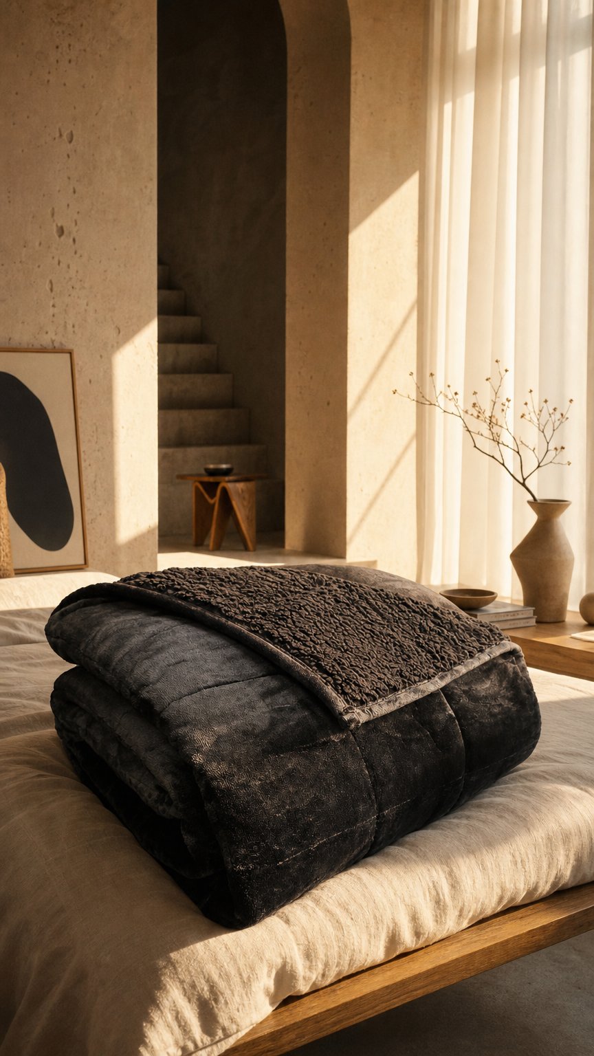 AI product shot of Polar Night Weighted Blanket 135x200cm Sherpa Black