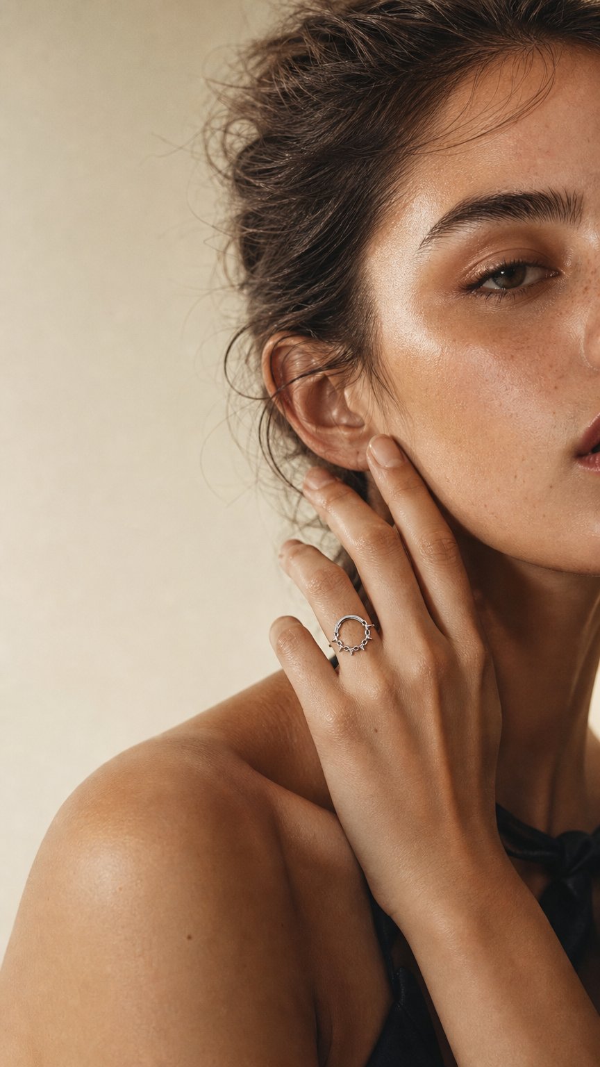 AI product shot of Spiked chain hinged ring (Titanium, Polished / Gold)