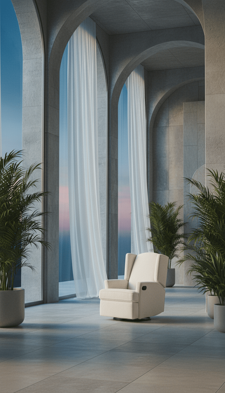 AI product shot of Chelsea Recliner Glider Chair in Vanilla Bouclé