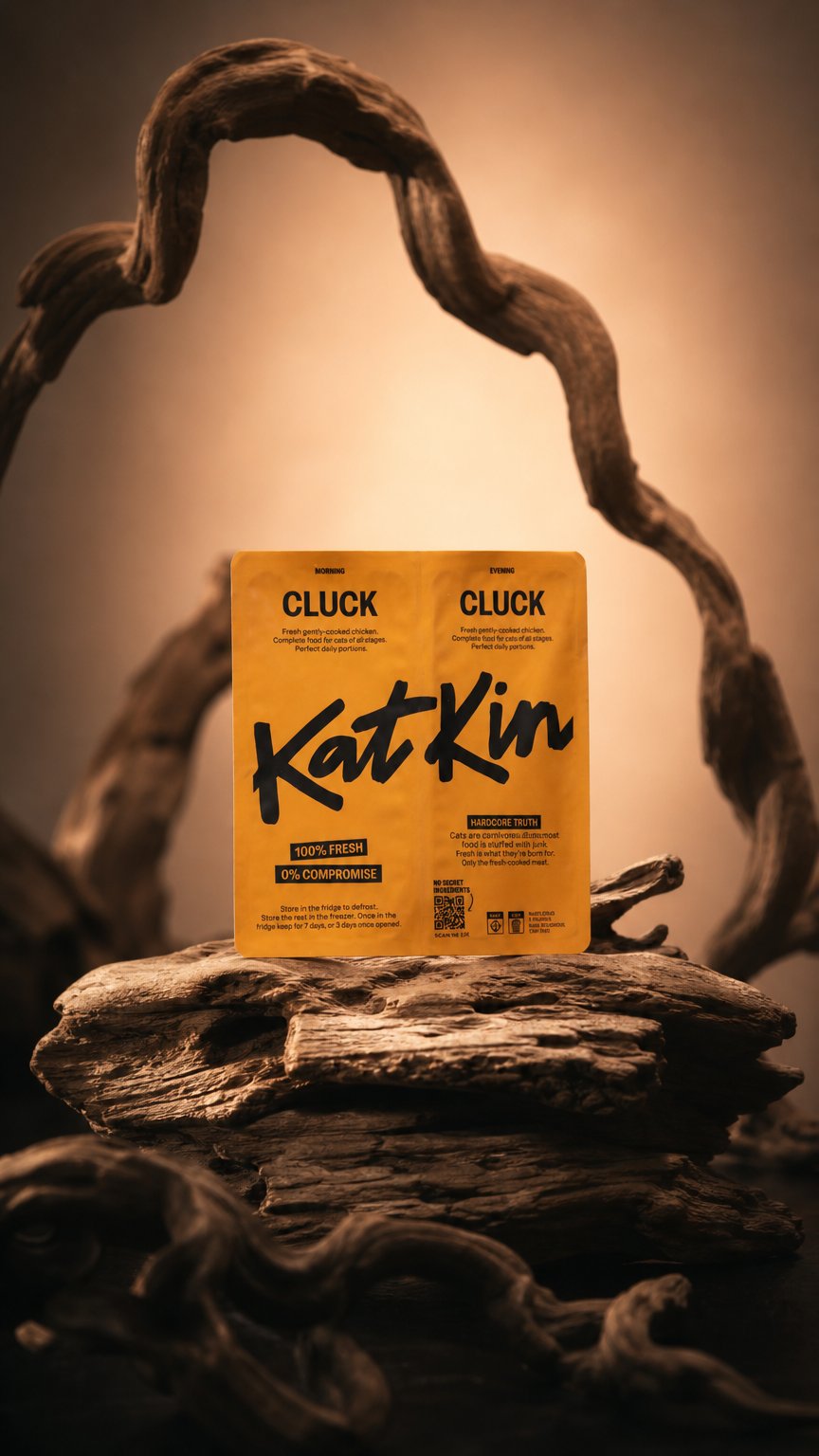 AI product shot of Cluck: fresh chicken cat food