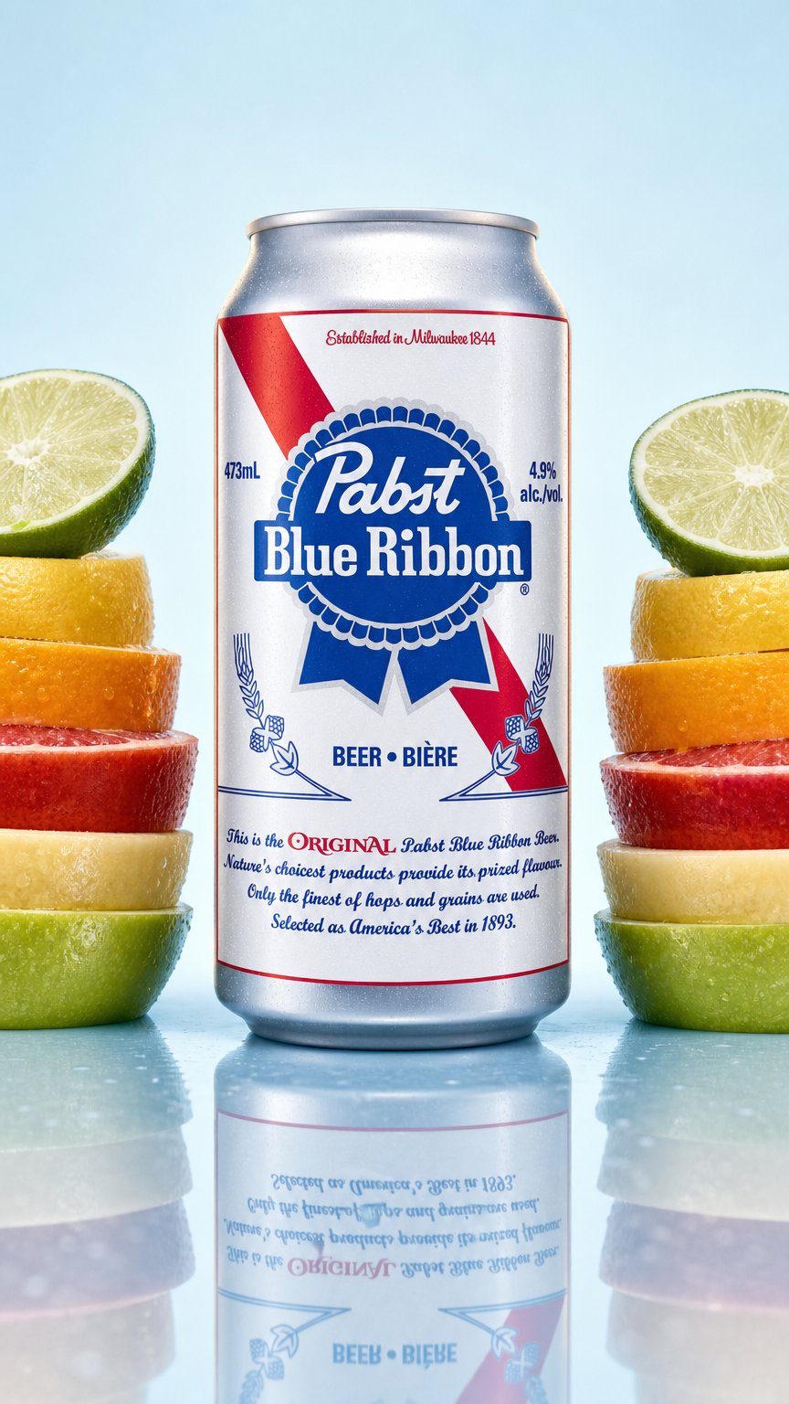 AI product shot of Pabst Blue Ribbon - Lager