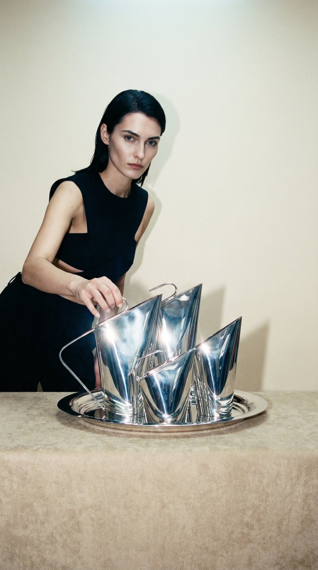 AI product shot of Luxury Modern Silverplated Tea & Coffee Set by Guido Niest – Rare Italian Design