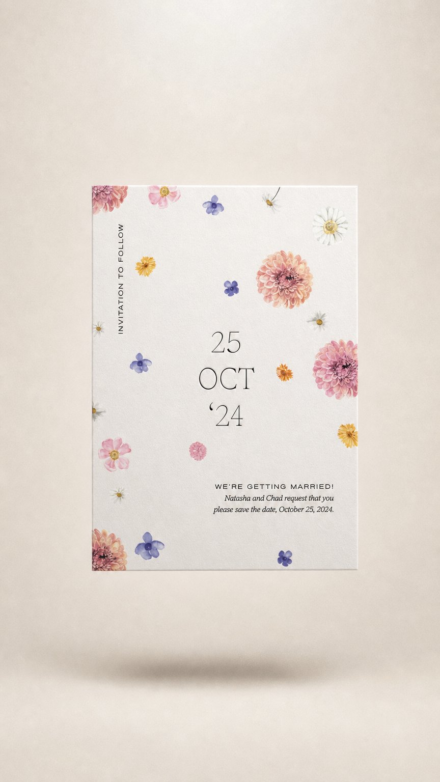AI product shot of Penelope Save the Date