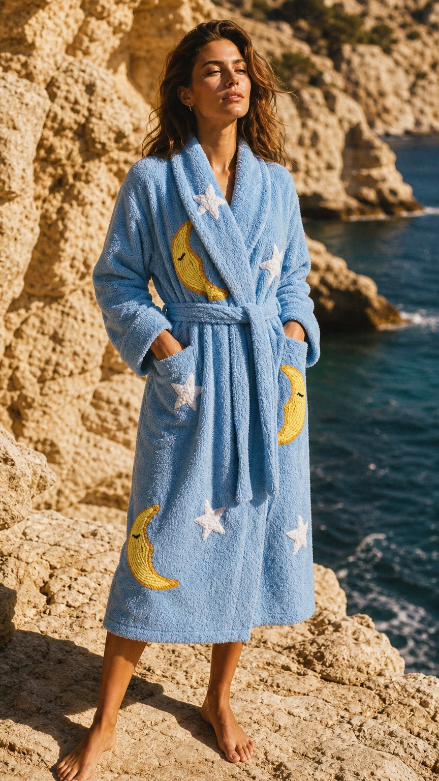 AI product shot of “Moon and Stars All Over “ Chenille Robe