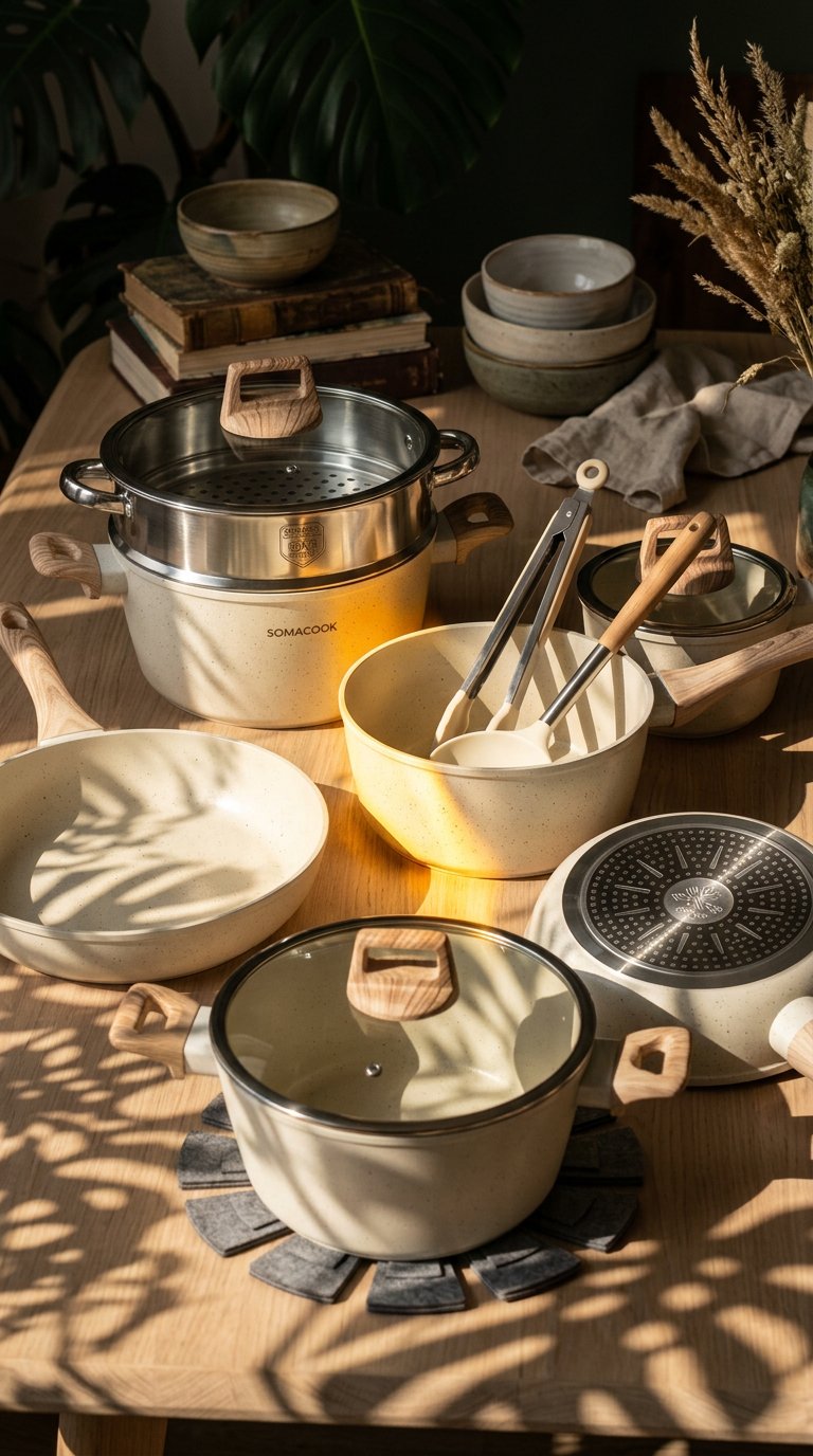 AI product shot of Granite Induction Cookware Set