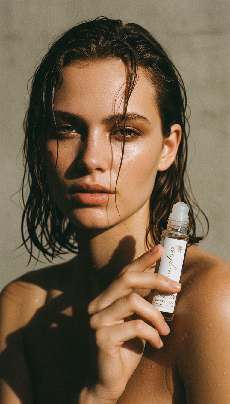 AI product shot of CLEAN LUXURY ESSENTIAL OIL ROLL-ON - DIVINE LOVE