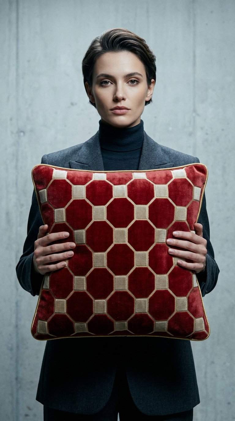 AI product shot of Octagon Velvet Cushion