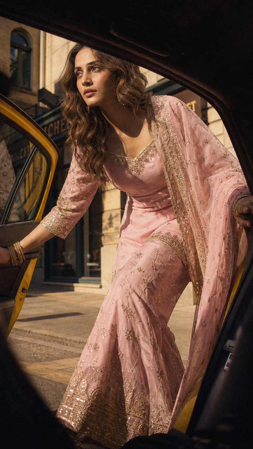 AI product shot of Baby Pink Embroidery Blend Tissue Sharara Stitched
