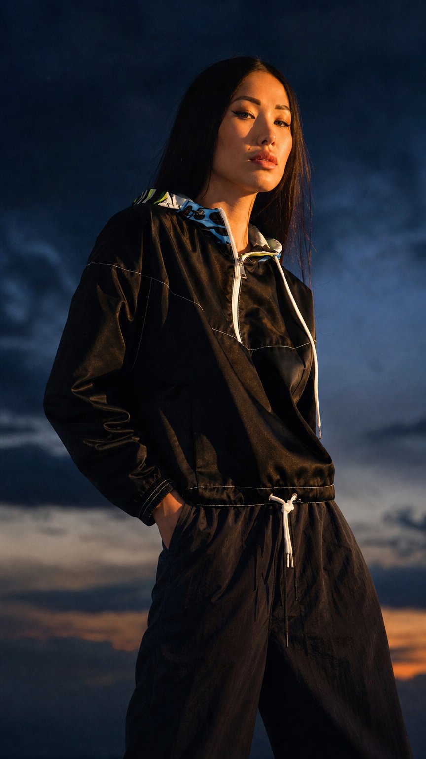 AI product shot of The TRS Collection: Tropics Mesh Linen Cropped Windbreaker