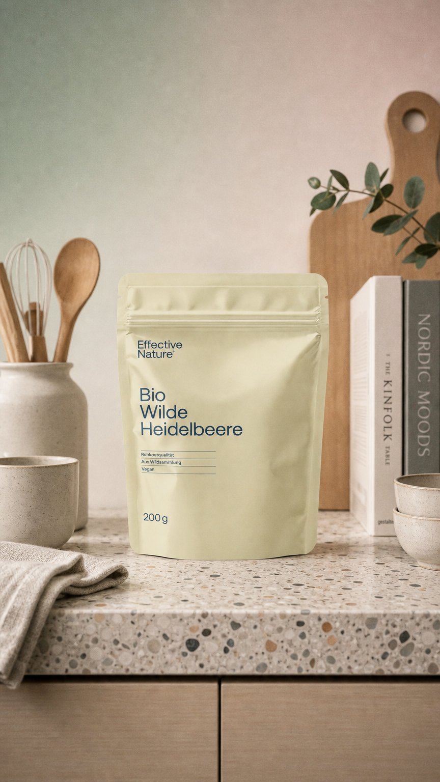 AI product shot of Bio Wilde Heidelbeere Pulver