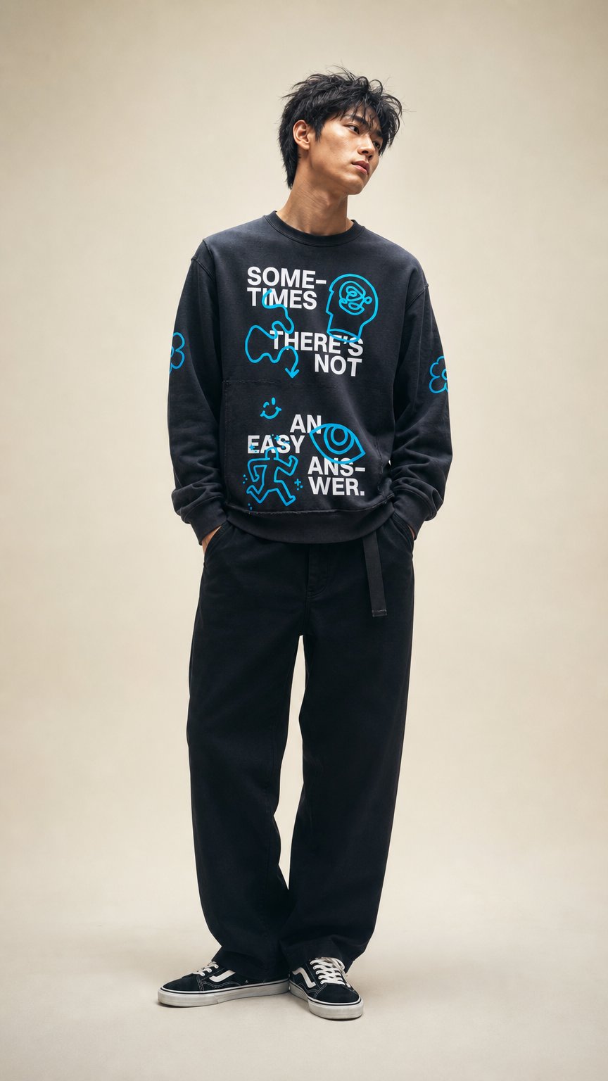 AI product shot of Not an Easy Answer Crewneck
