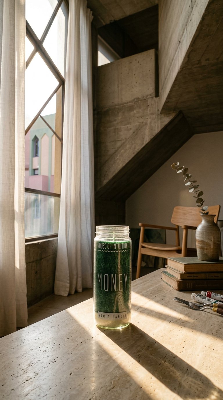 AI product shot of Money Magic Candle