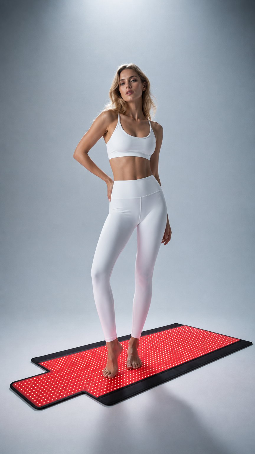 AI product shot of 2026 New 73“ x 33” Full Body Red Light Therapy Mat for Body Pain Relief Premium Leather 1370 Dual Wavelength LEDs Adjustable Timer & Intensity Black