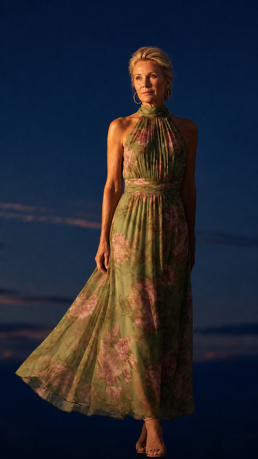 AI product shot of Mirelle | Gathered Halter Midi Dress