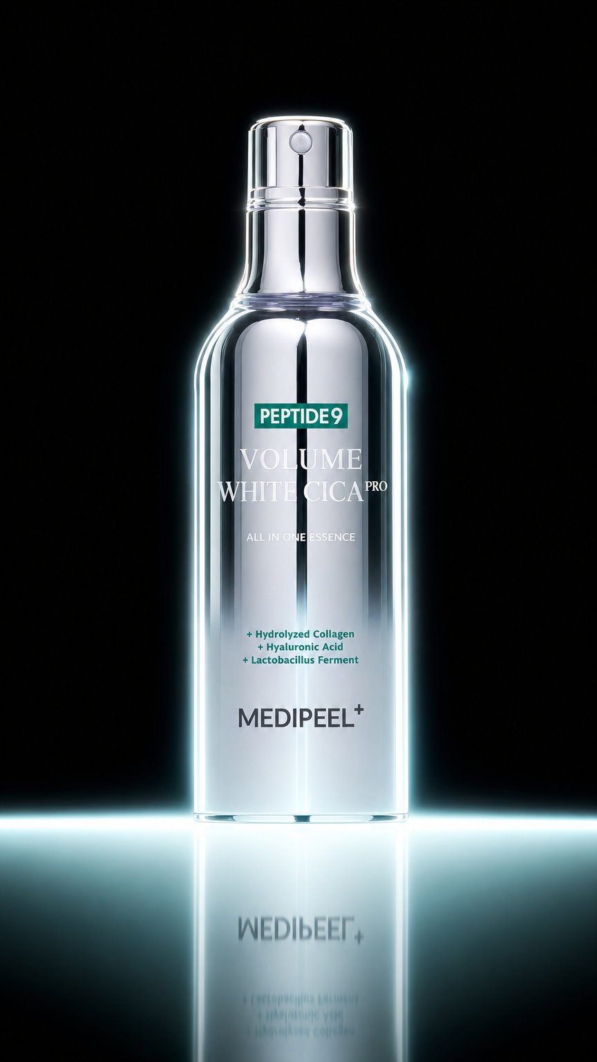 AI product shot of MEDIPEEL Peptide9 Volume White Cica Essence 100ml