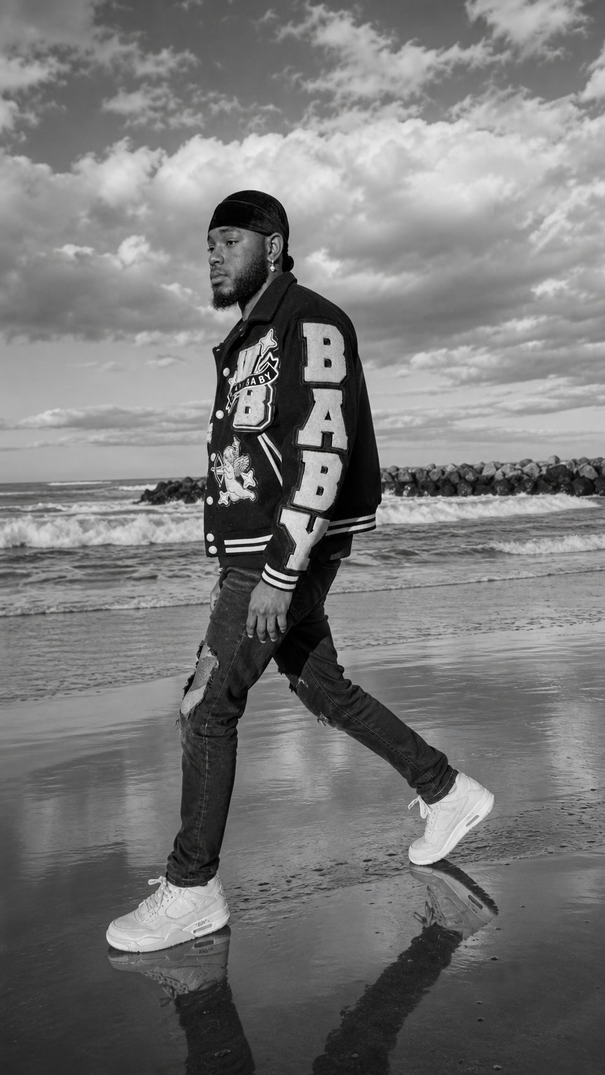 AI product shot of Charlie Varsity Jacket
