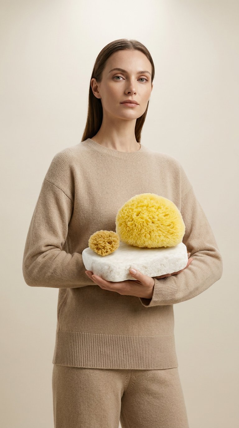 AI product shot of Radiant Ritual Set - Complete Face & Body Natural Sponge Bundle