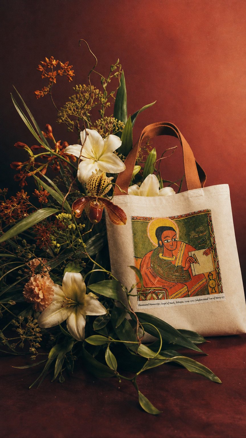 AI product shot of Canvas Tote Bag St. Mark Ethiopian Art