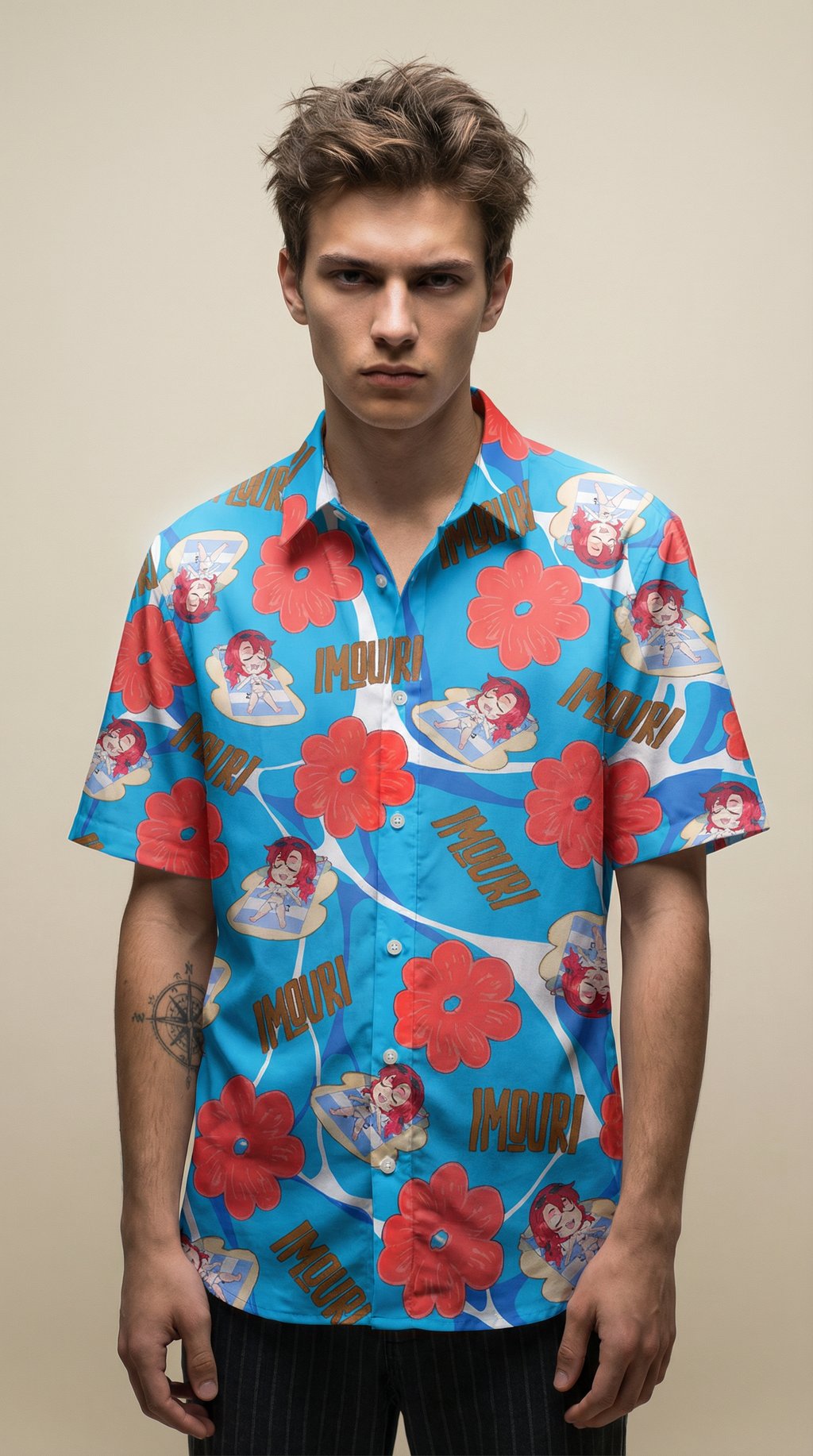 AI product shot of Aloha Short Sleeve Button Up Hawaiian Shirt