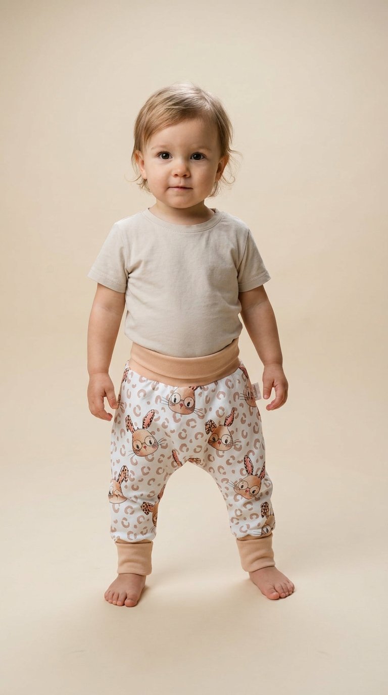 AI product shot of Mitwachshose Hase mit Leo – Größe wählbar