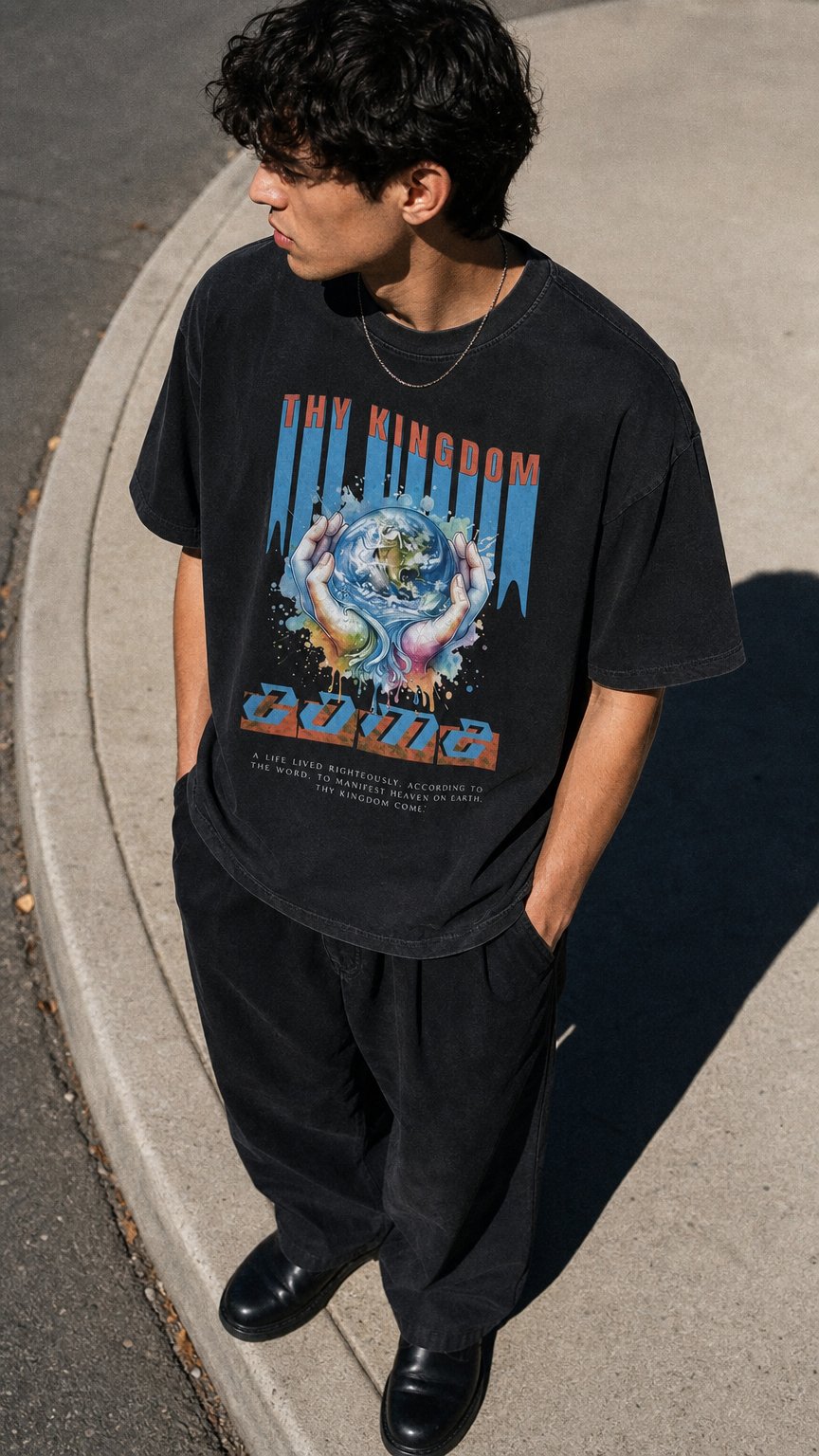 AI product shot of THY KINGDOM - (Vintage Washed Oversized Cotton T-Shirt)