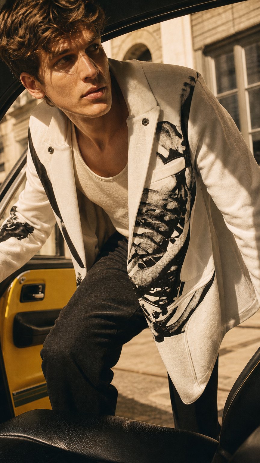 AI product shot of Yohji Yamamoto Printed Jacket - Graphic Lapel Blazer