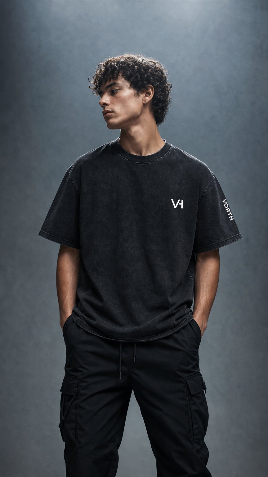 AI product shot of NO SHORTCUTS Snow-Washed Oversized Tee