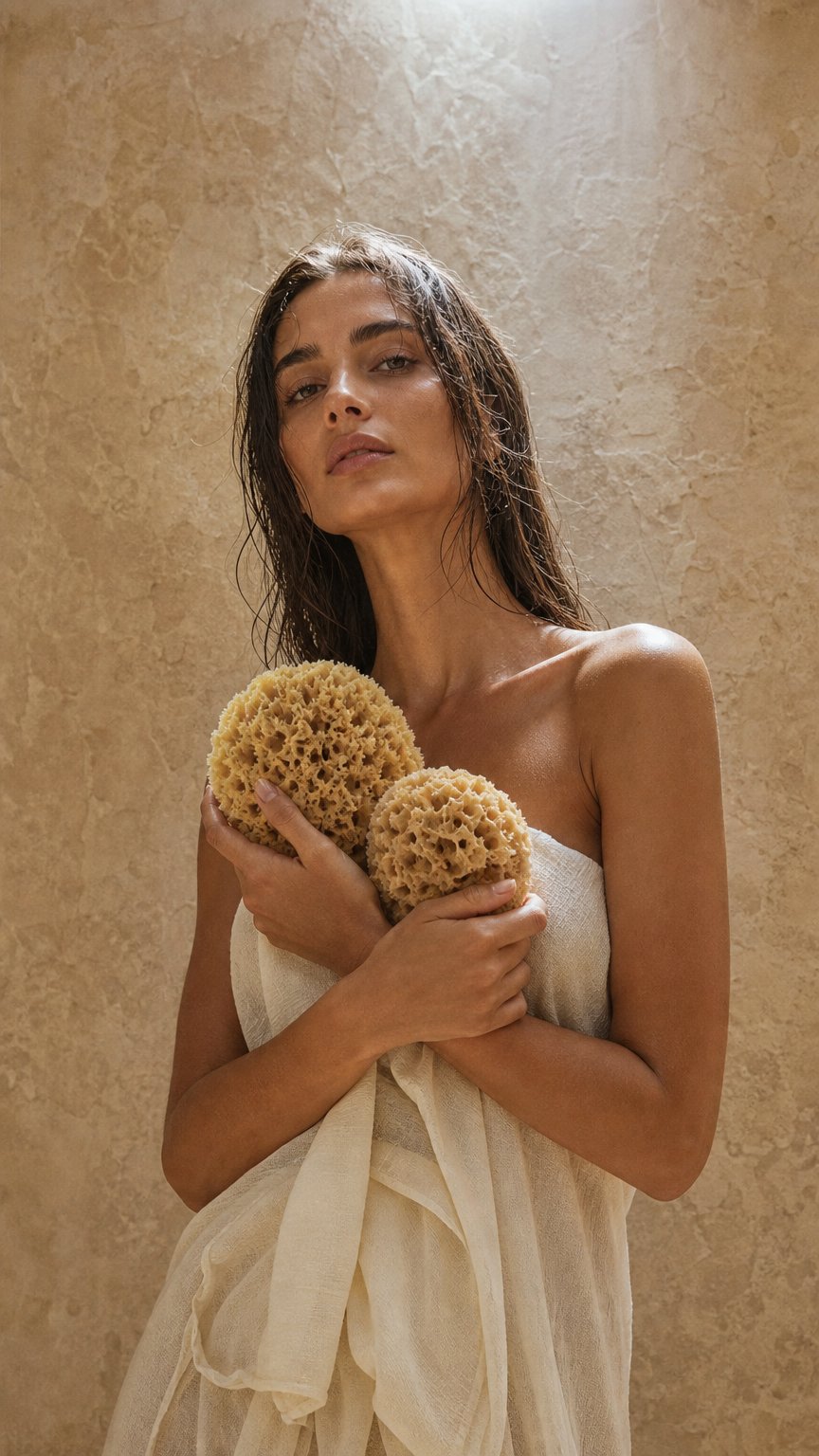 AI product shot of Luxe Bath Sponges