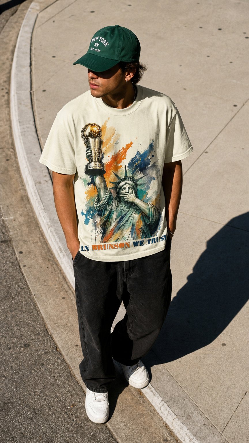 AI product shot of "In Brunson We Trust" Championship Tee *PRE-ORDER*