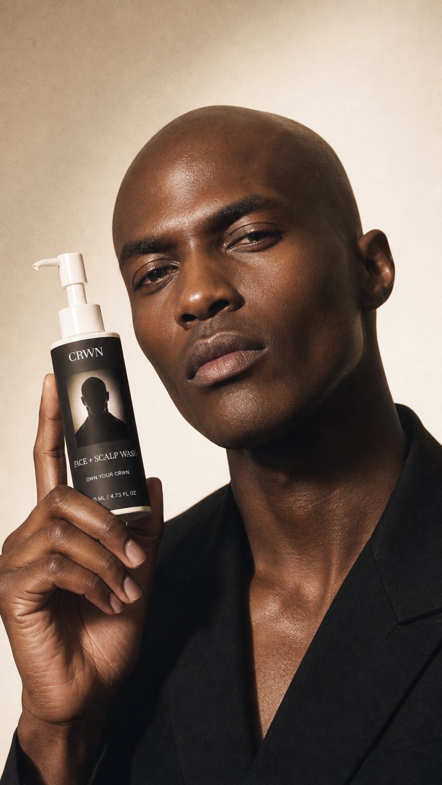 AI product shot of CRWN Face + Scalp Wash