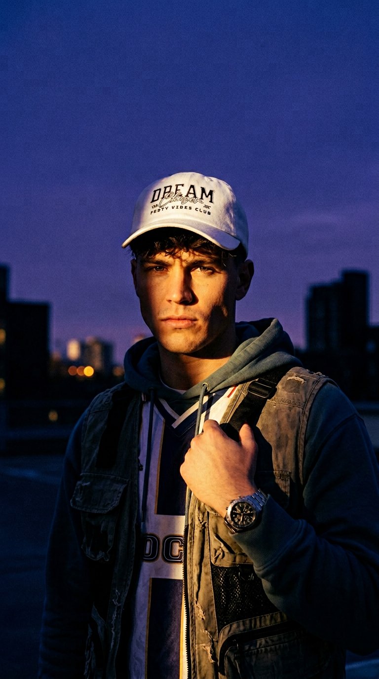 AI product shot of Dream Chaser Dad Cap