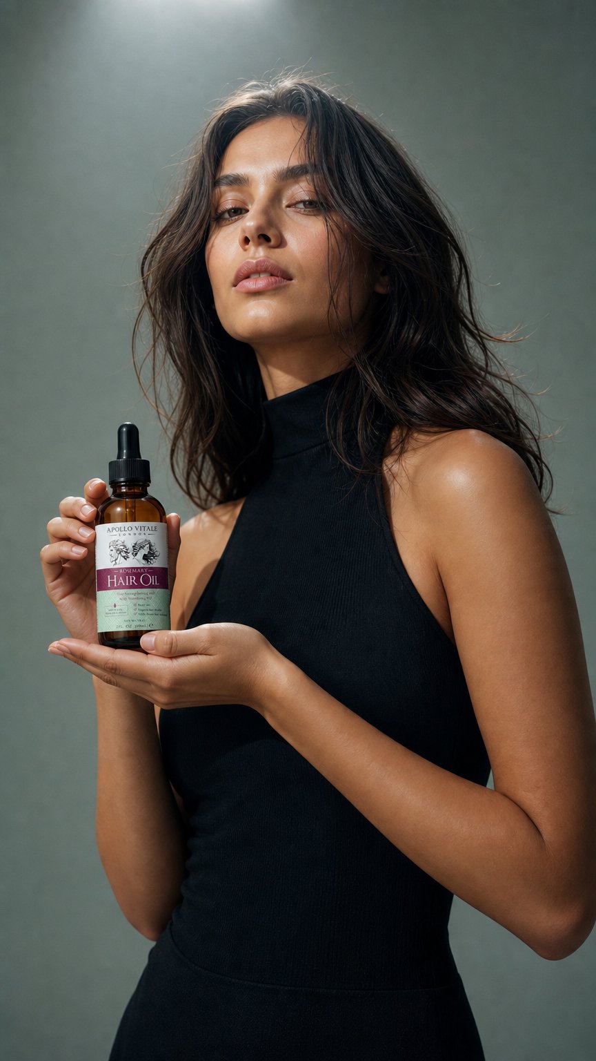 AI product shot of Apollo Vitale Rosemary Hair Oil