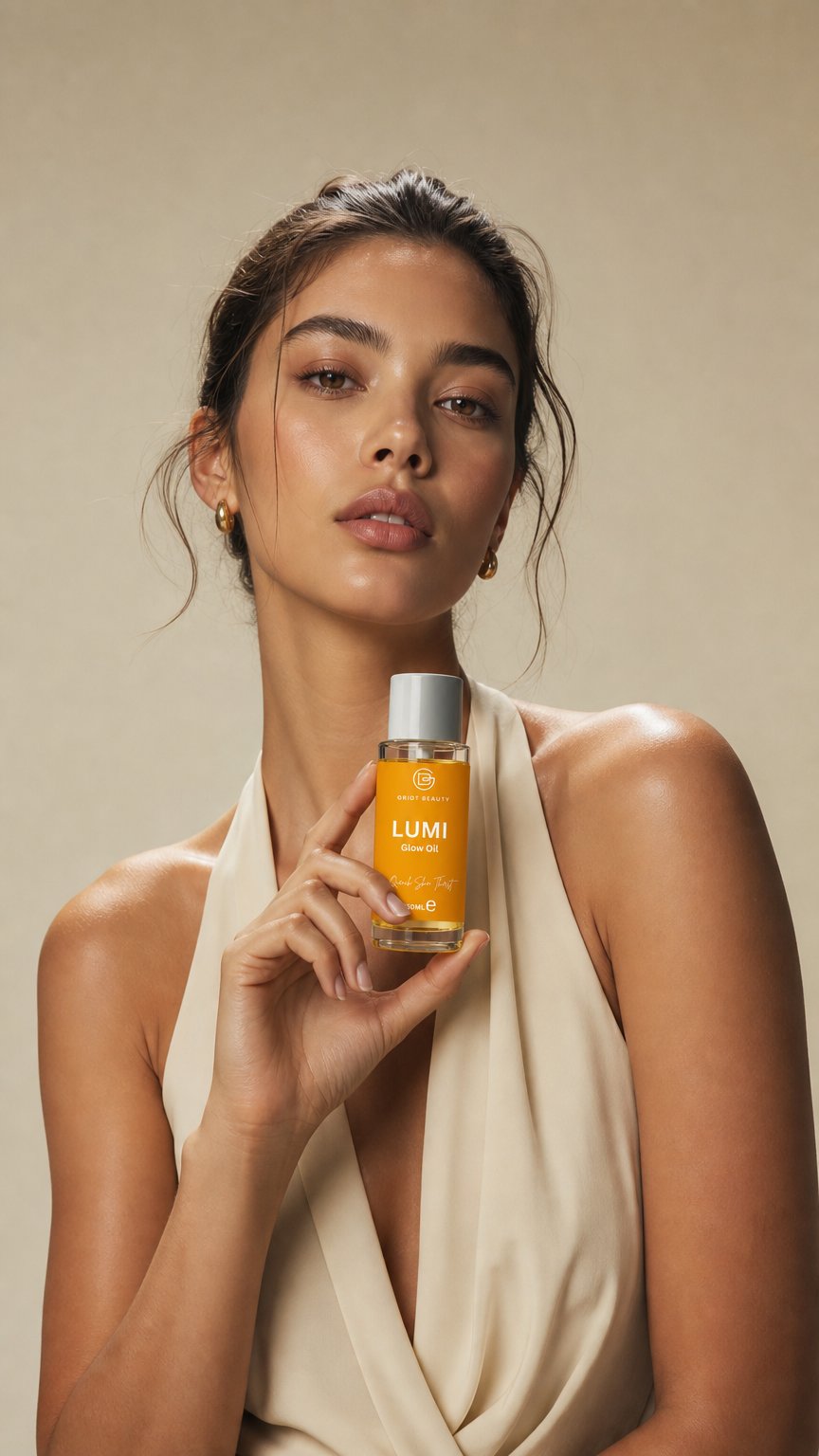 AI product shot of Lumi Glow Oil