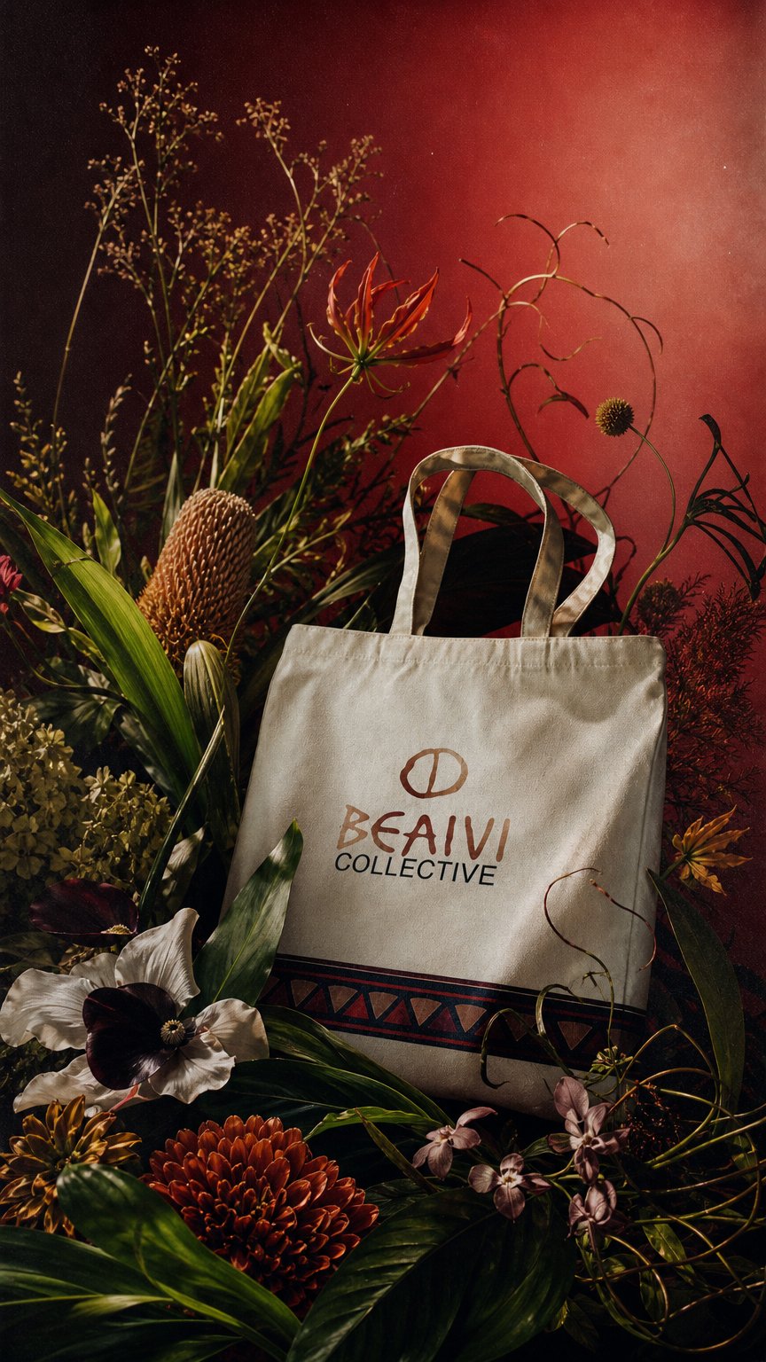 AI product shot of Beaivi Collective canvas bag