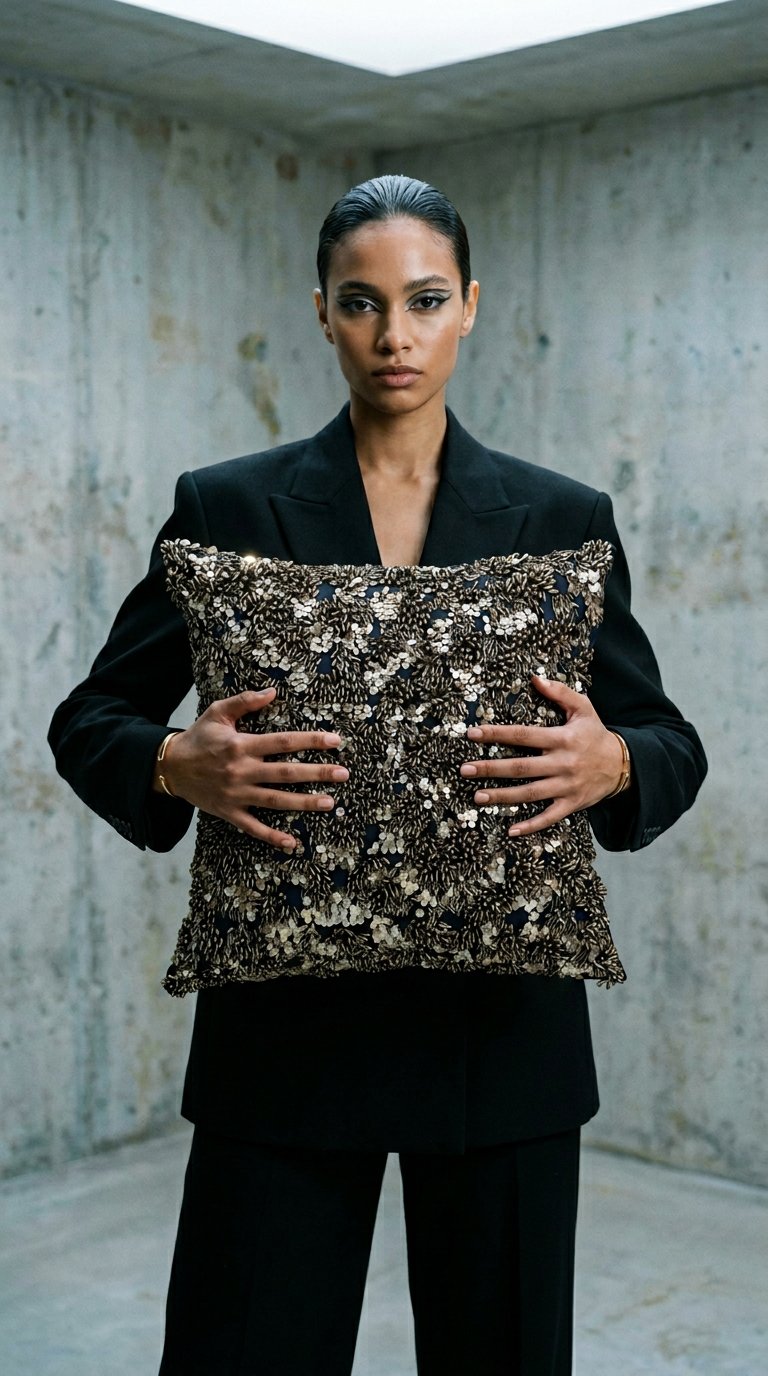 AI product shot of Folles Navy Cushion